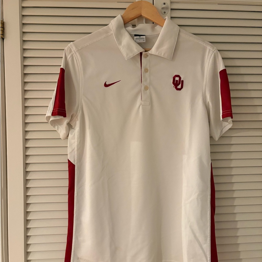 Nike Men's OU White Polo Shirt with Red Accents